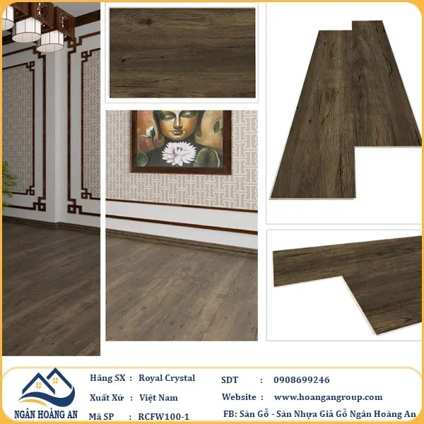 Sàn Đá Công Nghệ Giả Gỗ Hèm Khóa SPC Royal Crystal RCFW100-1 (S03)